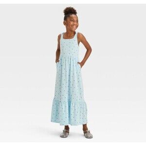 Cat & Jack Girls' Floral Knit Maxi Dress Light Blue S 6/7